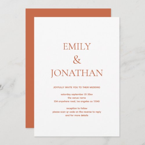 Simple Typography Terracotta QR code Wedding Invitation