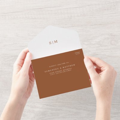 Simple Typography Terracotta Wedding All In One Invitation