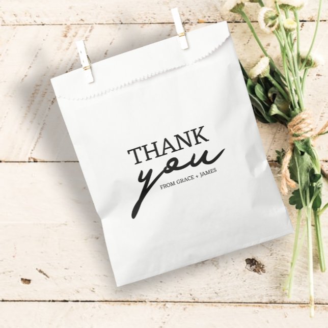 Simple Typography Thank You Personalized Wedding Favor Bag (Simple Typography Thank You Personalized Wedding Favor Bags from Ricaso. Modern black and white text)