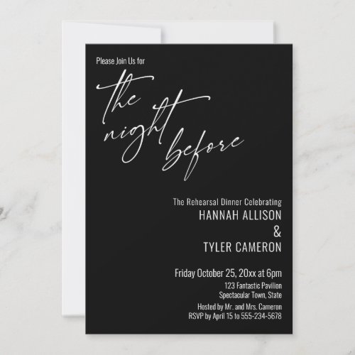 Simple Typography The Night Before Black Invitation