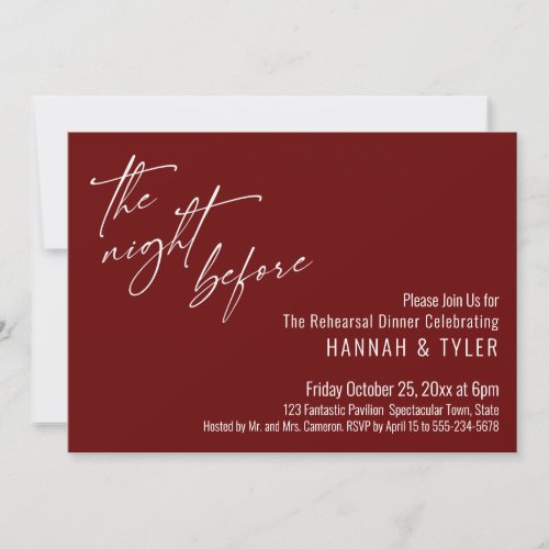 Simple Typography The Night Before Burgundy Invitation