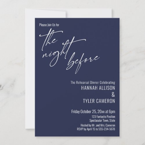 Simple Typography The Night Before Navy Blue Invitation