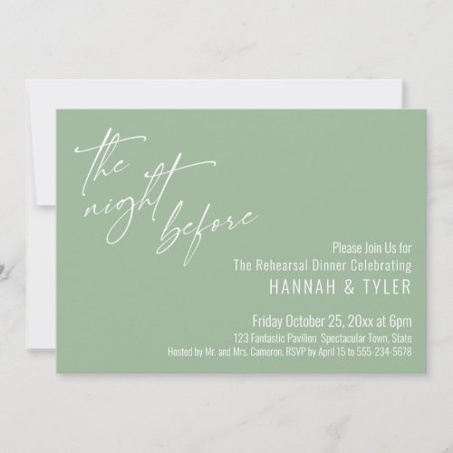 Simple Typography The Night Before Sage Green Invitation