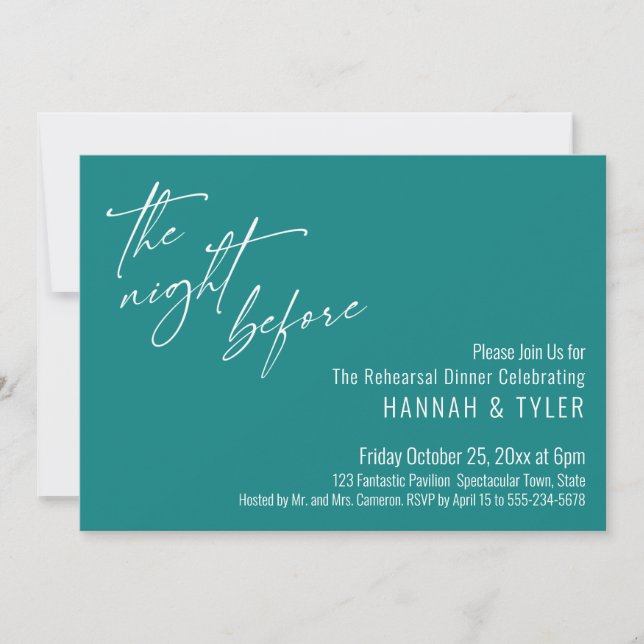 Simple Typography The Night Before Teal Invitation (Front)