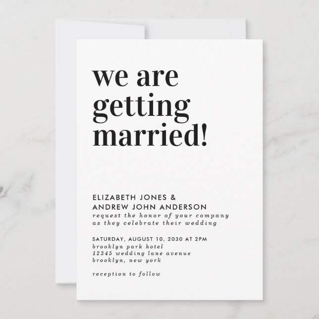 Simple Typography We are Getting Married Wedding Invitation (Front)