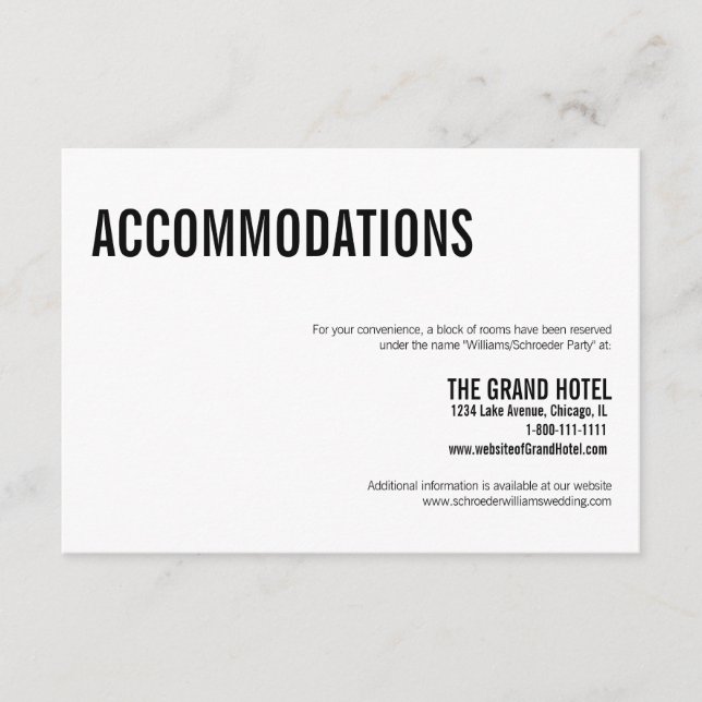 Simple Typography Wedding Accommodations Card (Front)
