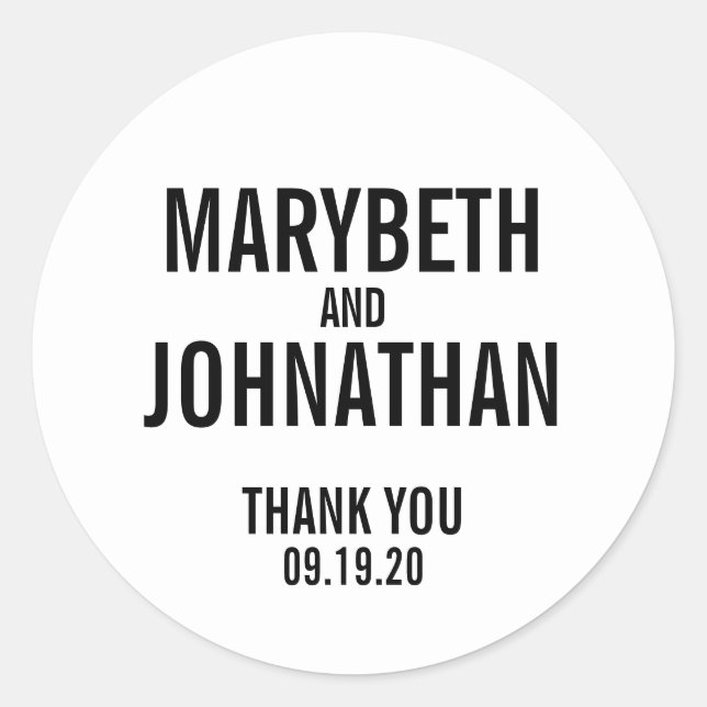 Simple Typography Wedding Favor Thank You Sticker (Front)