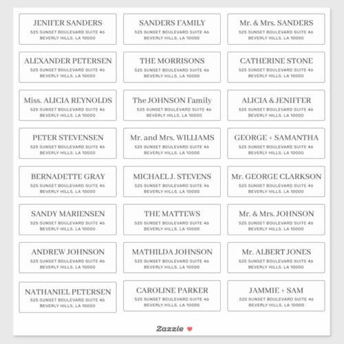 Simple typography wedding guest address sticker