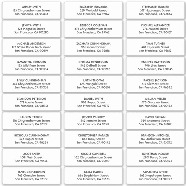 Simple Typography Wedding Guest Names Address Sticker (Front)