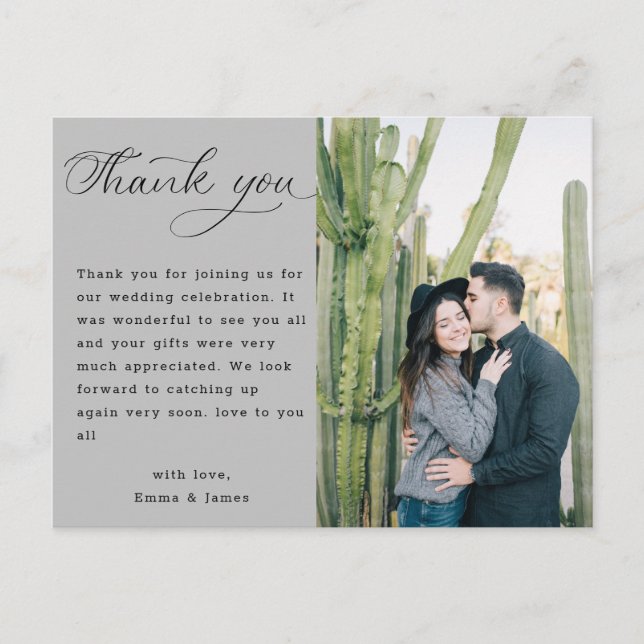Simple Typography Wedding Photo Thank You Postcard (Front)