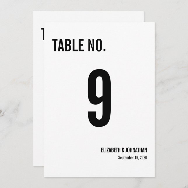 Simple Typography Wedding Table Number Card (Front/Back)