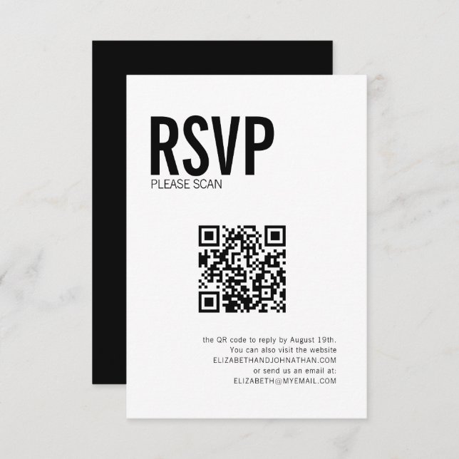 Simple Typography Wedding Website QR Code RSVP (Front/Back)