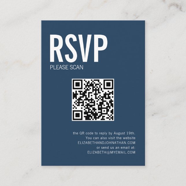 Simple Typography Wedding Website QR Code RSVP Enclosure Card (Front)