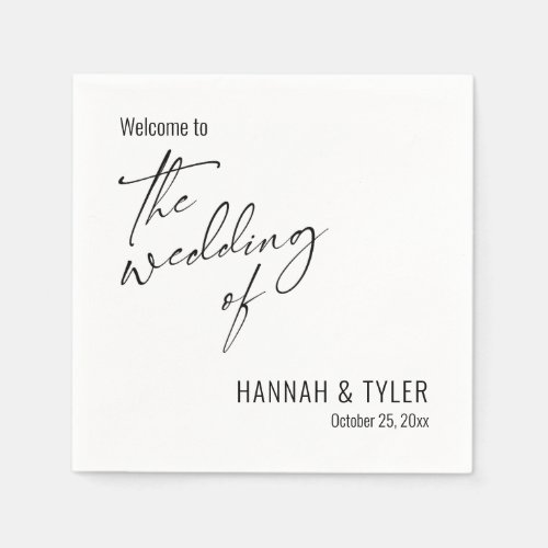 Simple Typography Welcome to the Wedding of White Napkins