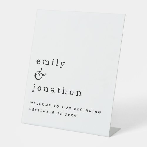 Simple Typography Welcome to Wedding Black White Pedestal Sign