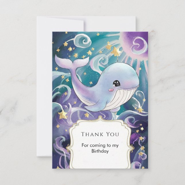 Simple Under the Sea Kids' Whale Birthday Thank You Card (Front)