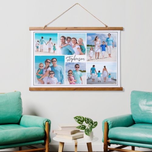 Simple Unique 6 Photo Collage Name Hanging Tapestry