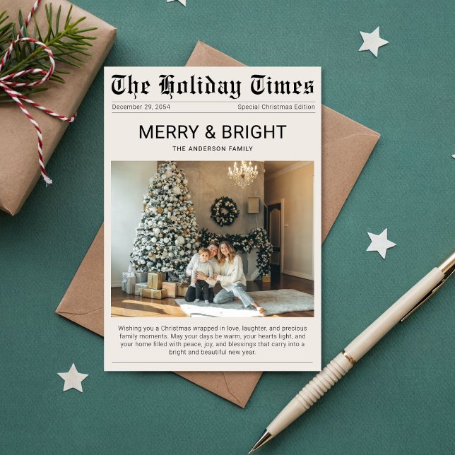 Simple Unique Newspaper Christmas Photo Card (Creator Uploaded)