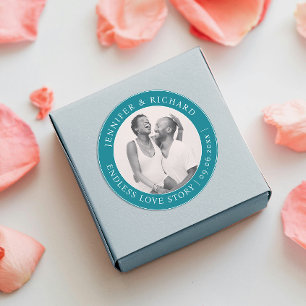 Simple Unique Turquoise Teal Love Photo Wedding  Classic Round Sticker