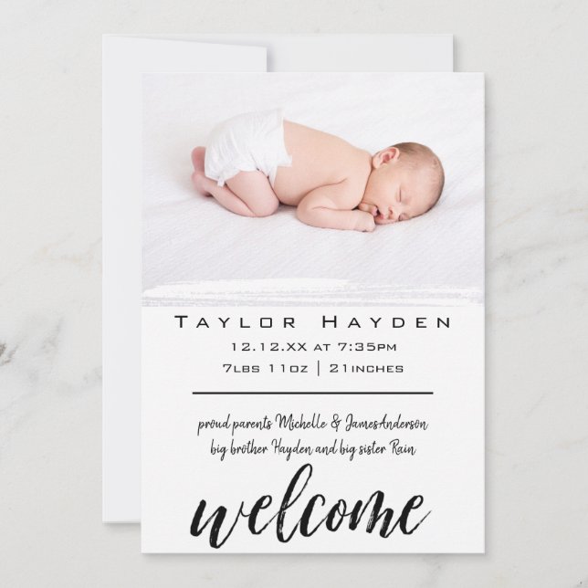Simple Unisex Welcome Photo Birth Announcement (Front)