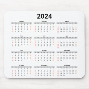 Simple US 2024 Full Year At A Glance Calendar Mouse Pad