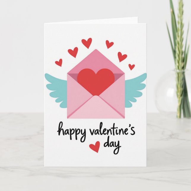 Simple Valentine Flying Heart Card (Front)