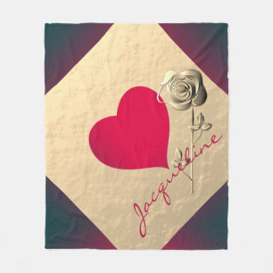 Simple Valentine Red Heart w/Rose Fleece Blanket