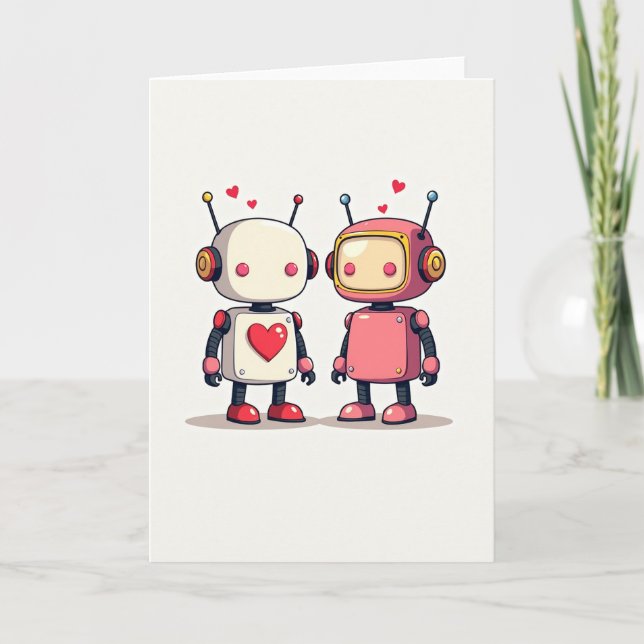 Simple Valentine Robots Card (Front)