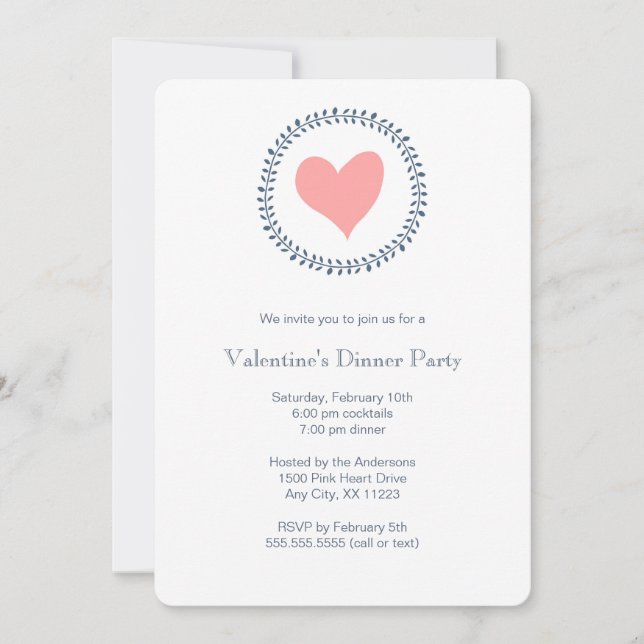 Simple Valentine's Dinner Party invite pink/navy (Front)