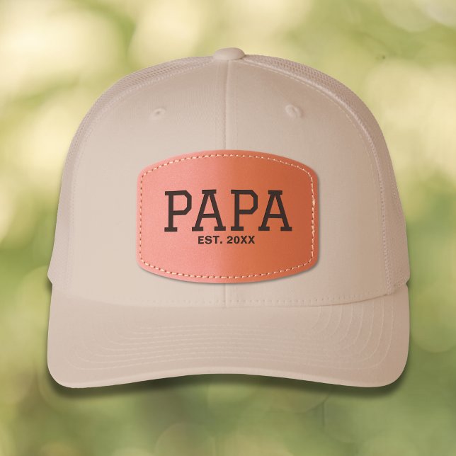 Simple Varsity College Font Papa Established Leather Patch Hat (Simple Varsity College Font Papa Established Leather Patch Hat)