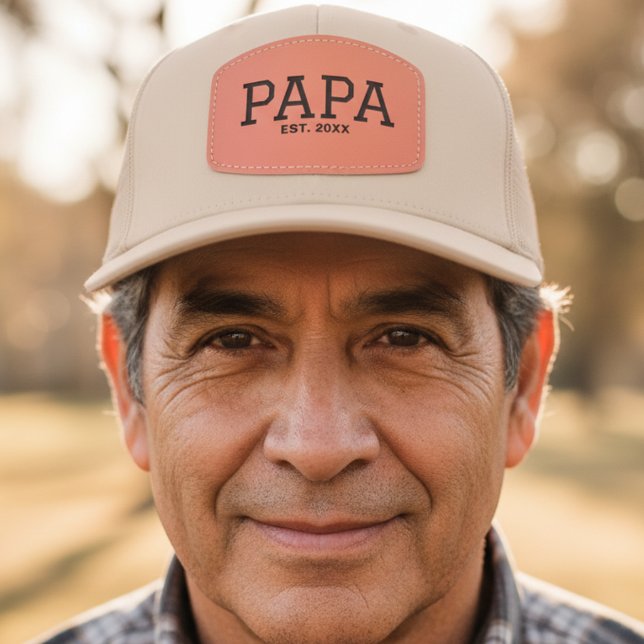 Simple Varsity College Font Papa Established Leather Patch Hat (Simple Varsity College Font Papa Established Leather Patch Hat)