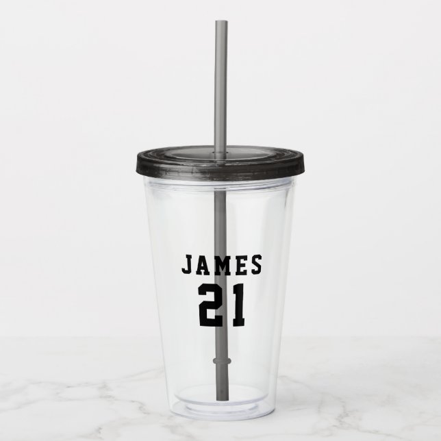 Simple Varsity Name Number Acrylic Tumbler (Front)