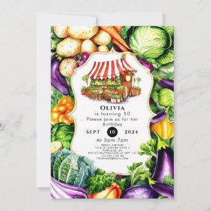Simple Vegetables Farmers Market Birthday Invitation