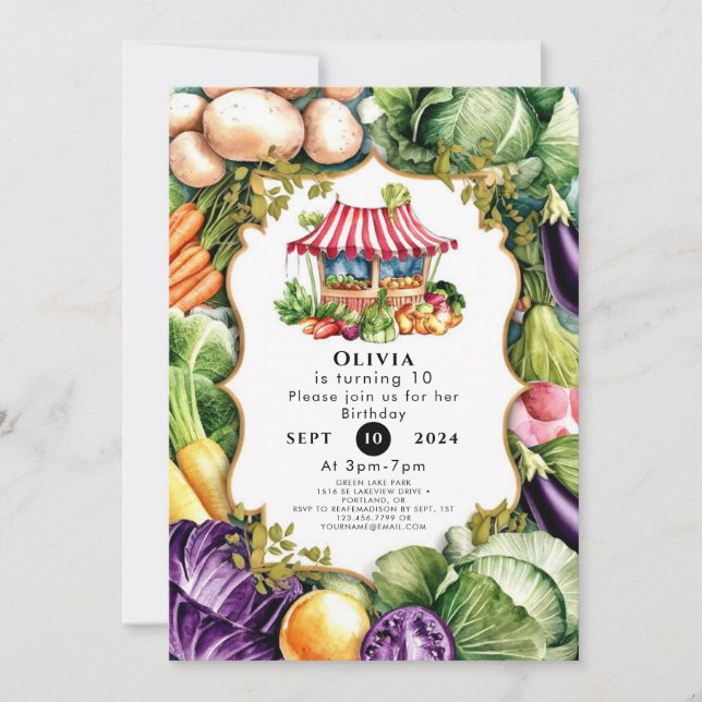 Simple Veggies Farmers Market Birthday Invitation (Front)