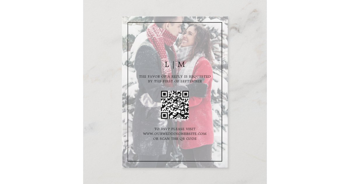 Simple Vellum QR Code Monogram Photo Wedding RSVP Card Zazzle