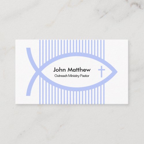 Simple Vertical Blue Sea Lines Ichthus Pastor Business Card