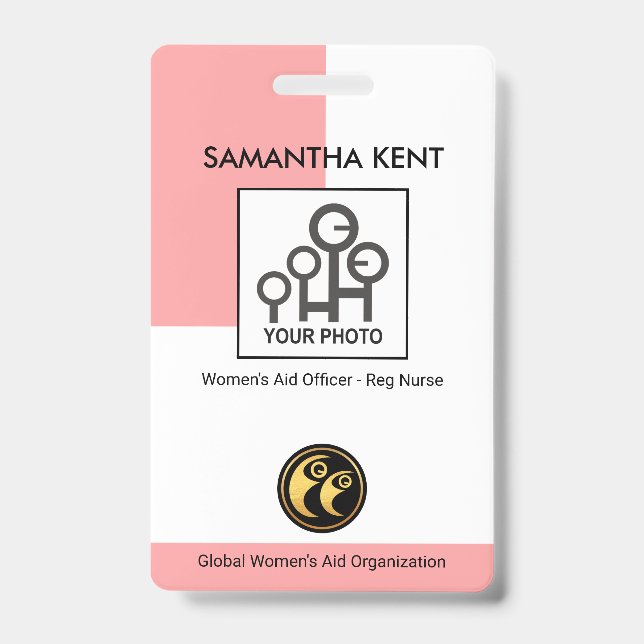 Simple Vertical Pink Column Photo Template Nurse Badge (Front)
