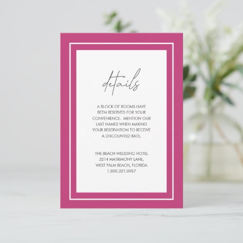 Simple Vibrant Pink Double Border Modern Wedding Enclosure Card