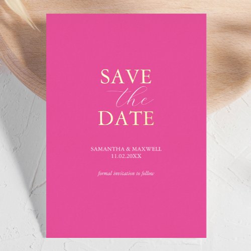 Simple Vibrant Pink Save The Date Wedding Foil Invitation