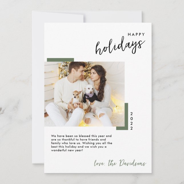 Simple Vineyard Green Photo Happy Holiday Card (Front)