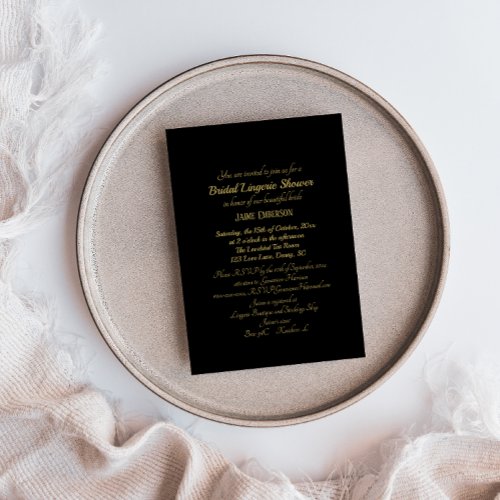 Simple Vintage Art Deco Black Gold Lingerie Shower Invitation