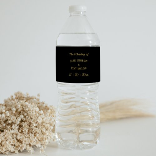 Simple Vintage Art Deco  Black Gold Wedding Water Bottle Label
