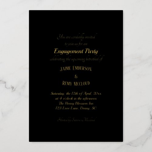 Simple Vintage Art Deco Black Wedding Engagement  Foil Invitation