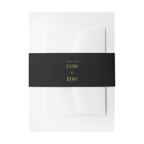 Simple Vintage Art Deco Wedding Black Gold Invitation Belly Band