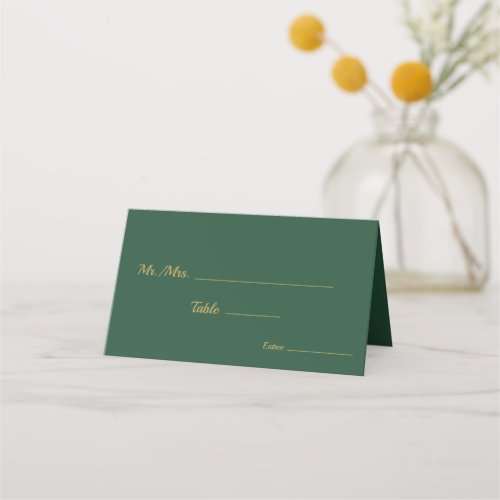 Simple Vintage Art Deco Wedding Green Gold Place Card