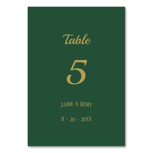 Simple Vintage Art Deco Wedding Green Gold Table Number