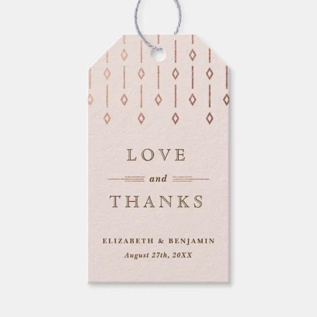 Simple Vintage Blush Rose Foil Wedding Thank You Gift Tags | Zazzle