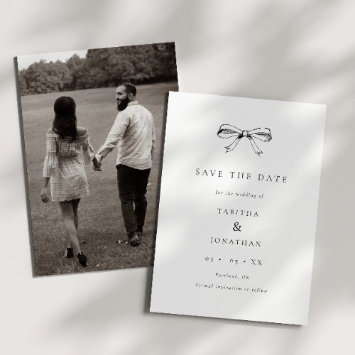 Simple Vintage Bow Black  White Photo Wedding Save The Date