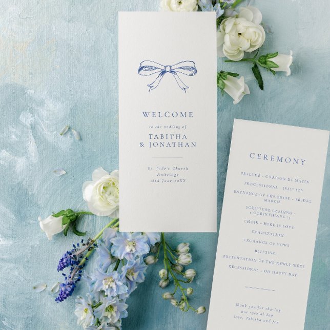 Simple Vintage Bow Blue Wedding Program (Creator Uploaded)