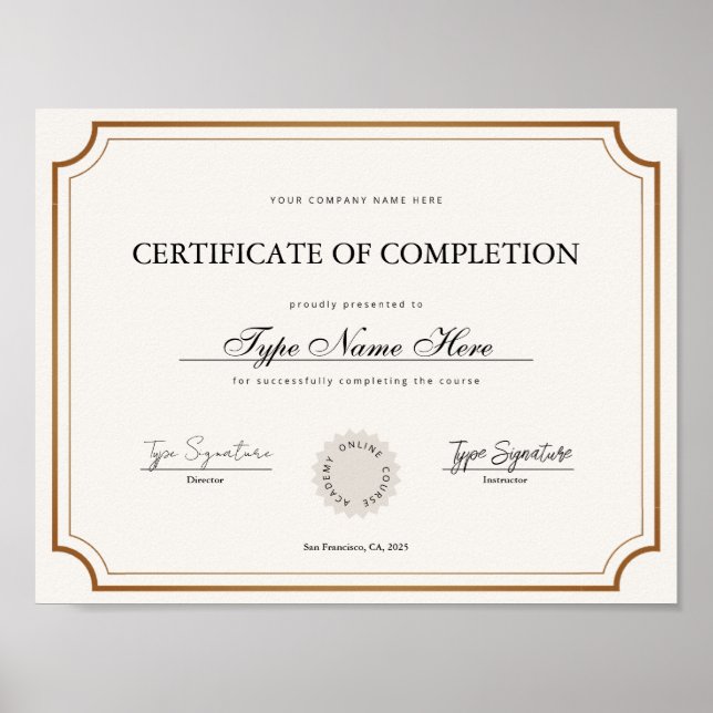Simple Vintage Certificate of completion, diploma Poster (Front)